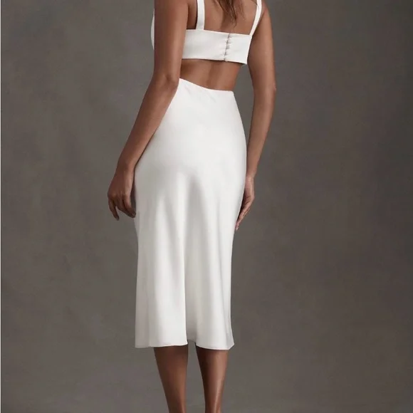 Sachin + Babi ivory midi dress with cutout and satin button detail - Picture 3 of 5